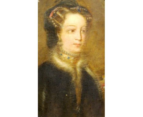 BRITISH SCHOOL (19TH CENTURY)Portrait of a noblewoman with crownOil on canvas, oval, 30cm x 25.5cm.