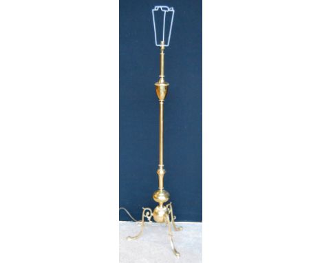 20th century tubular brass tripod standard lamp.
