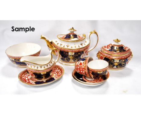 19th century English porcelain twenty-one piece Imari pattern tea service, un-marked.   Condition Report  Teapot - The cover 