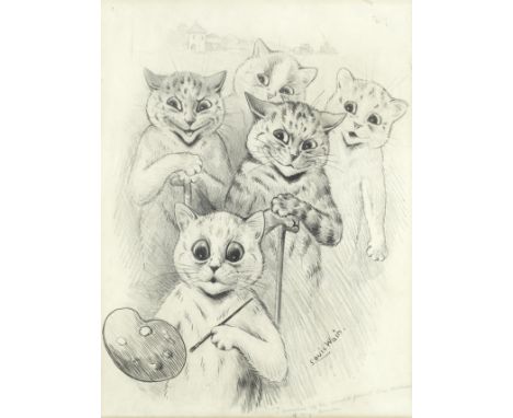 Louis Wain (British, 1860-1939)'I wonder if he would paint the outside of my house' signed and inscribed 'Louis Wain./'I wond