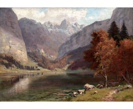 Ludwig Correggio. 1846 München - nach 1920 München.  Sign. Sonniger Herbsttag am Königsee. Öl/Ktn. 40 x 56 cm. R