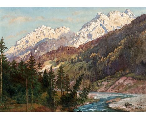 Ludwig Correggio. 1846 München - nach 1920 München. Sign. Prächtige Gebirgslandschaft im sonnigen Licht. Öl/Ktn. 25 x 33 cm. 
