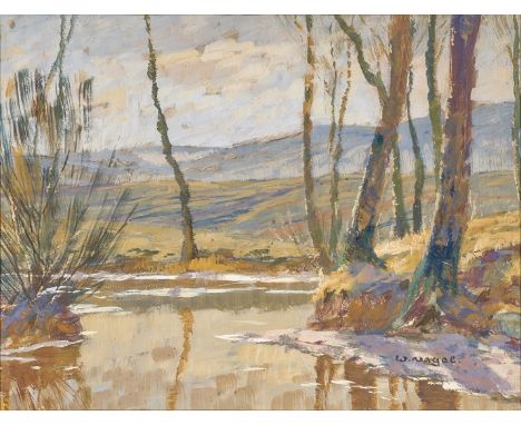 Wilhelm Nagel. 1866 Mannheim - 1945 Baden-Baden. Sign. 1942 dat. Rs. bet. "Vorfrühling an der Saalbach". Mischtechnik. 48 x 6