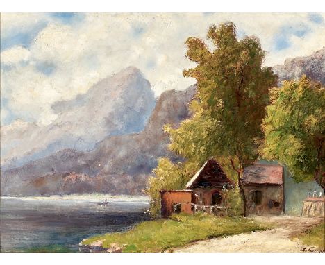 Ludwig Correggio. 1846 München - nach 1920 München. Sign. Verso bet. 'Walchensee'. Öl/Ktn. 17 x 23 cm. R
