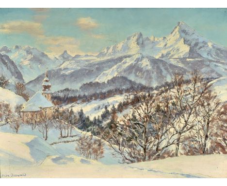 Fritz Osswald. 1878 Zürich - 1966 Starnberg.  War Mitglied der Münchner Secession. Sign. Verso bet.'Maria Gern mit Watzmann'.