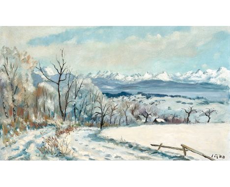 Karel Liska. 1914 Pottawa/Ukraine - 1987 Daisendorf. Sign. Verso bet. Winter bei Daisendorf. Öl/Lwd. 60 x 100 cm. R