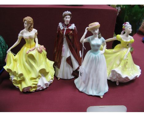 Royal Doulton China Figurines 'Happy Birthday'' HN4308, 'Summer' HN5322, 'Ninette HN 2379 and Royal Worcester 'Queens Birthda