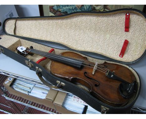HOPF, XIX Century Violin, with two piece back, stamped HOPF to back below button, 35.5cm excluding button, in black leatheret