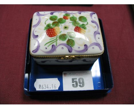 A Limoges Porcelain Rectangular Trinket Box for Tiffany &amp; Co, the hinged lid with gilt metal mounts and painted with stra