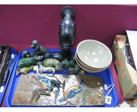 Border Fine Arts, Poole, mineral animals, 1950's African Lady Bust, studio pottery bowls, etc:- One Tray