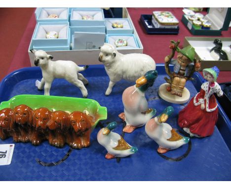 Beswick Five Puppy Ashtray, sheep and lamb, Doulton figurines, hummel figure, ducks. 