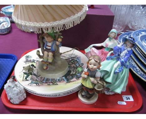 Royal Doulton Series Ware Plates, Royal Doulton figures, Hummel table lamp etc:- One Tray