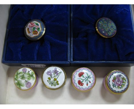 Six Halcyon Days Miniature Enamel Trinket Boxes, British Museum Flowers 'Forget-Me-Not' and five others, each 2.4cm diameter,