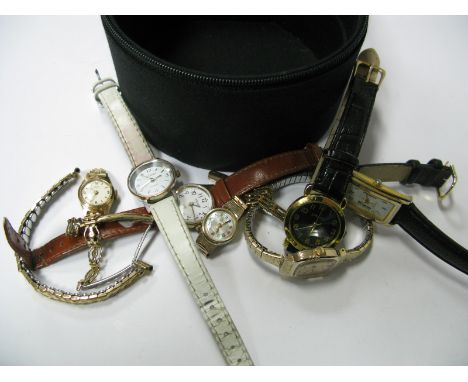 A Small Selection of Ladies Wristwatches, including Pulsar, Citron, Oris, Rotary, etc with jewellery box. (7)