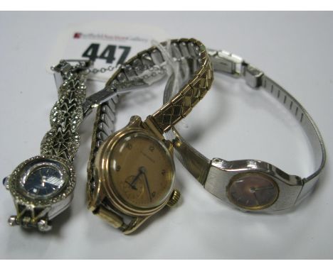 A Vintage "Longines" Ladies Wristwatch, to later expanding bracelet, a Pulsar ladies wristwatch, a Rotary ladies wristwatch, 