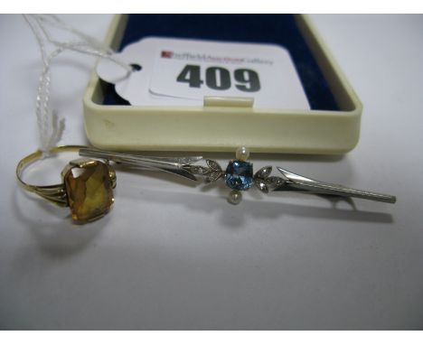 A Diamond Set Bar Brooch; together with a single stone ring, stamped "585". (2)