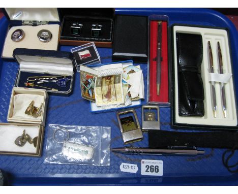 A Boxed Set of "Cross" Pen and Propelling Pencil, similar pens, gent's cufflinks, tie slides, pins etc, a "Sheffield" page ma