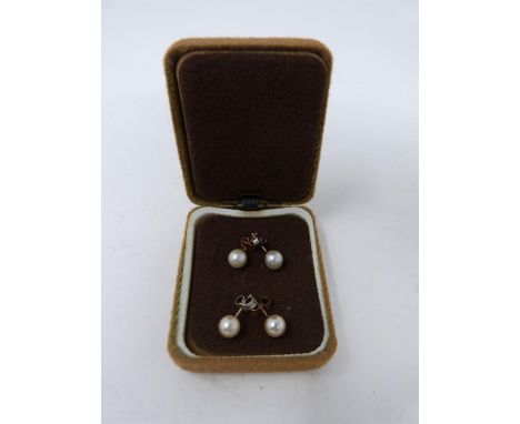 Two pairs of pearl earrings. One pair of cultured pearl earrings on 15ct gold posts, one with 9ct butterfly and one with yell