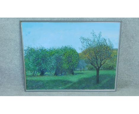 A framed oil on canvas by Italian artist Francesco Colacicchi, titled 'Evening Light',1996. Signed by artist. 82.5x63cm. 