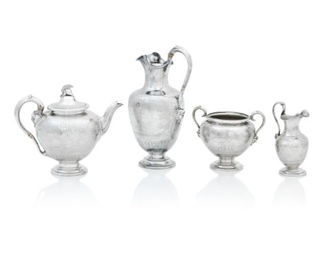 A VICTORIAN THREE PIECE TEA SERVICEBy David Crichton Rait &amp; Son, Glasgow 1848 With matched silver plated hot water pot, o