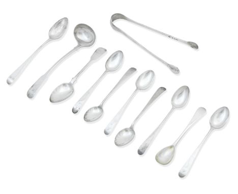 A COLLECTION OF PROVINCIAL AND OTHER FLATWAREComprising a pair of sugar tongs by William Ritchie of Perth, a toddy ladle by J