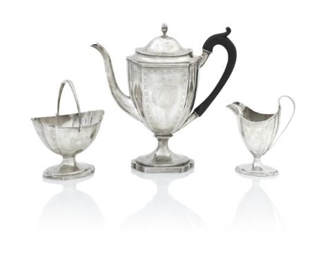 A MATCHED THREE PIECE GEORGE III COFFEE SERVICEThe coffee pot, McHattie &amp; Fenwick, Edinburgh, 1799 On pedestal foot, the 