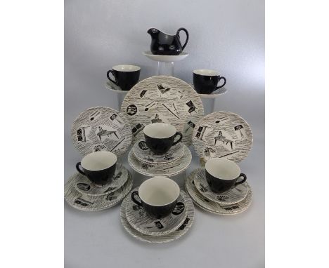 Ridgway Homemaker part tea service comprising seven tea cups, nine saucers, nine side plates, one sandwich plate and milk jug