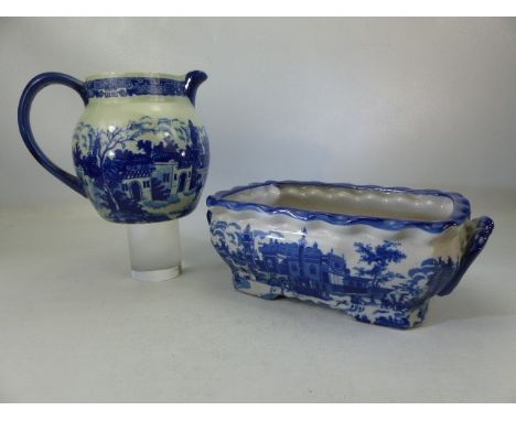 Two Ironstone Victoria Ware items - a planter with twin handles and a large pitcher. Both items decorated with traditional sc