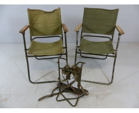 Two commando post folding chairs and a radio carrier