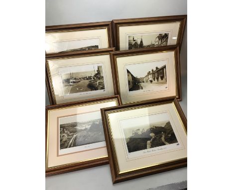 Six framed vintage photographs of the fishing town Beer in Devon 