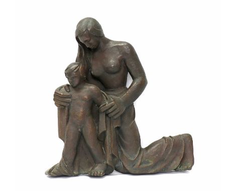 English School, 20th centuryMother and child relief with art deco stylisationbronze39cm wide8cm deep41cm high