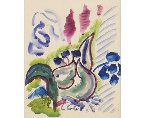 *Vera Cuningham (1897-1955)'Design with plant motif II', c.1938pen and ink and watercolour43 x 36cmProvenance: With Sally Hun
