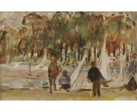 *Elinor Bellingham-Smith (1906-1988)The Round Pond, Kensington Gardensoil on panel16.2 x 23.3cmProvenance: Christie's London,
