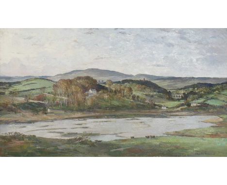 *Charles Ernest Cundall (1890-1971)Cattle by a lake in a hilly landscapesigned 'Charles Cundall' l.r., oil on canvas47 x 77cm
