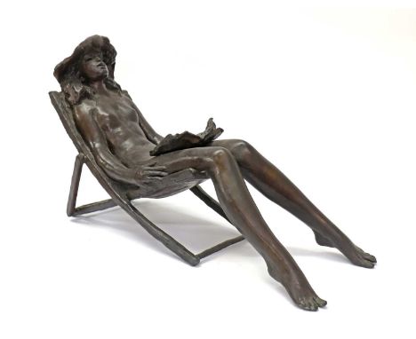 *Sydney Harpley RA (1927-1992)Girl in a deckchairbronze with brown patina, numbered and signed '6/9 Harpley' on the back of t