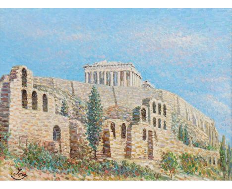 *Vasilis Zenetzis (Greek, 1935-2016)The Acropolis, Athenssigned l.l., signed and inscribed in Greek verso, oil on canvas45.2 