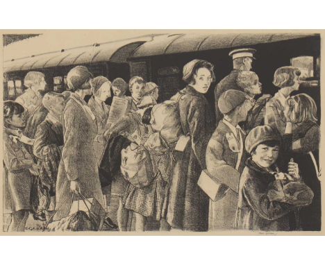 Ethel Gabain (French-British, 1883-1950)'The Evacuation of Children from Southend, 2nd June 1940'lithograph, signed 'Ethel Ga