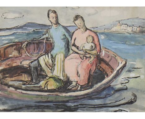 *Ruth Collet NEAC (1909-2001)A Family Outingsigned 'COLLET', watercolour and bodycolour28 x 38cmExhibited: The New English Ar