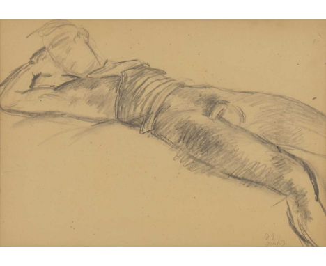 *Duncan Grant (1885-1978)Paul Roche recliningsigned with initials and dated 'Jan/53' l.r., black chalk43 x 59cmProvenance: Pu