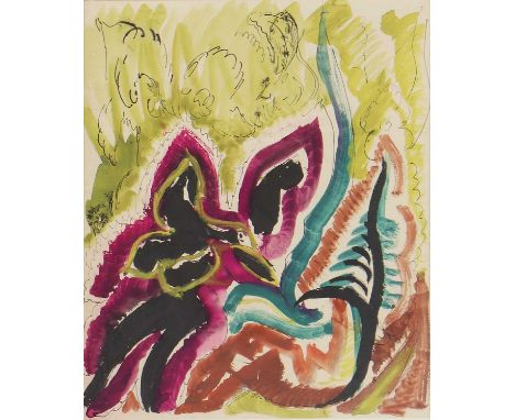 *Vera Cuningham (1897-1955)'Design with Plant Motif III', c.1938pen and ink and watercolour43 x 36cmProvenance: With Sally Hu
