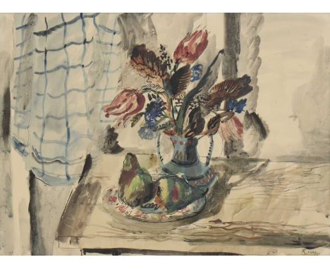 *Rowland Suddaby (1912-1972)'Flowers in a Pot'signed and dated 'R Suddaby '47' l.r., pen and ink and watercolour43 x 55cmProv