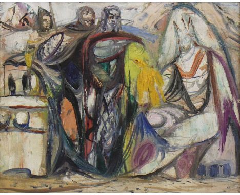 *Robert Medley RA (1905-1994)Medieval Figuresoil on board22 x 27cm*Artist's Resale Right may apply to this lot.Condition repo