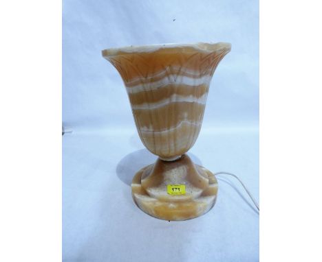 An alabaster table lamp of urn form. 13'' high