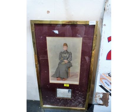 A framed print of Princess Victoria Mary of Teck, with accompanying envelope addressed to Prince Alexander of Teck