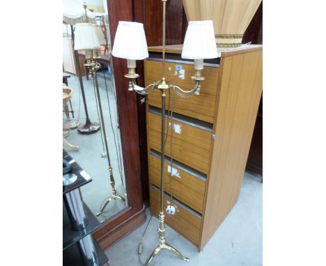 A brass two light lamp standard