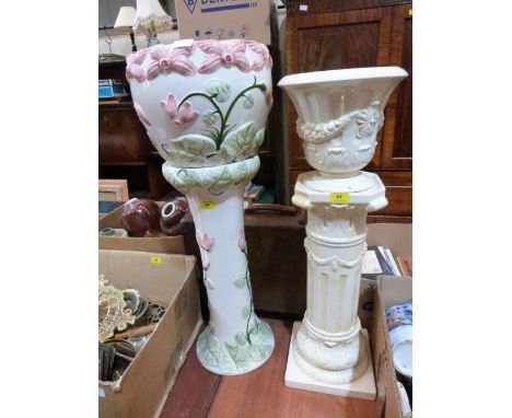 Two ceramic jardinières on stands