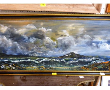 B.W WINTERS. BRITISH 20th CENTURY: A seascape. Signed initials and dated '76. Oil on canvas 18'' x 40'' 