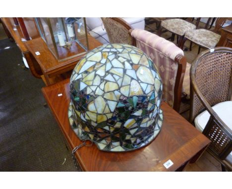 A good quality leaded glass ceiling lamp, of large proportions, with signature to one panel