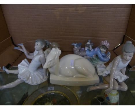 A collection of Nao and Lladro figures of ballerinas, boy with dog and a further Wedgwood model of a deer (5) CONDITION REPOR