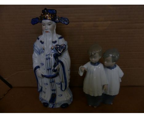 A small Nao figure group of choir boys and a further modern Oriental figure (2)